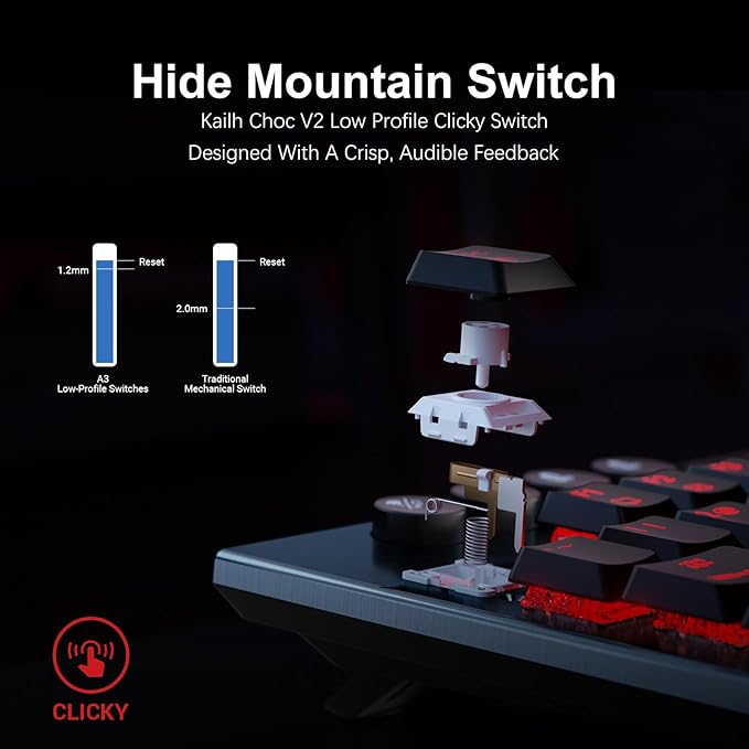 Hexgears Immersion A3 Low-Profile Wireless Mechanical Keyboard, TKL Hot-Swappable Aluminum Gaming Keyboard, BT5.0/2.4GHz/USB-C Clicky Switches, RGB Backlit, TFT Screen & 5800mAh Battery for Pc/Mac