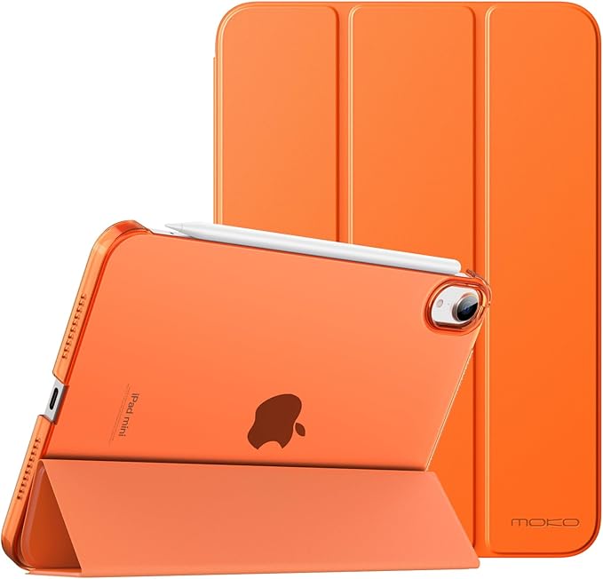 MoKo for iPad mini 7 (A17 Pro) Generation Case 2024, iPad mini 6 Case 2021, 8.3-inch Slim Lightweight Protective Hard Back PC Shell Stand Cover Support Touch ID, Auto Wake/Sleep, Orange