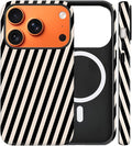 Magnetic for iPhone 17 Pro Max Case Cute Diagonal Stripes Phone Case, Shockproof Slim TPU and Hard PC Protective Phone Cover Compatible with MagSafe Designed for Women Girls,Black and White