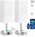 aooshine Set of 2 Touch Nightstand Lamp with USB-C+A Charge Ports& AC Outlets, 3-Way Dimmable Bedside Lamp with White Fabric Shade,Small Table Lamp for Bedroom Guest Room(Bulb Included)