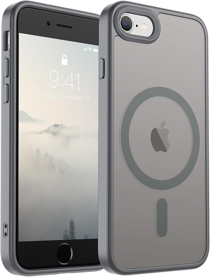 SUPFINE Magnetic for iPhone SE Case 2022 (3rd)/2020 (2nd), iPhone 8 Case (Compatible with MagSafe) (Military Grade Drop Protection) Translucent Matte Phone Case,Gray