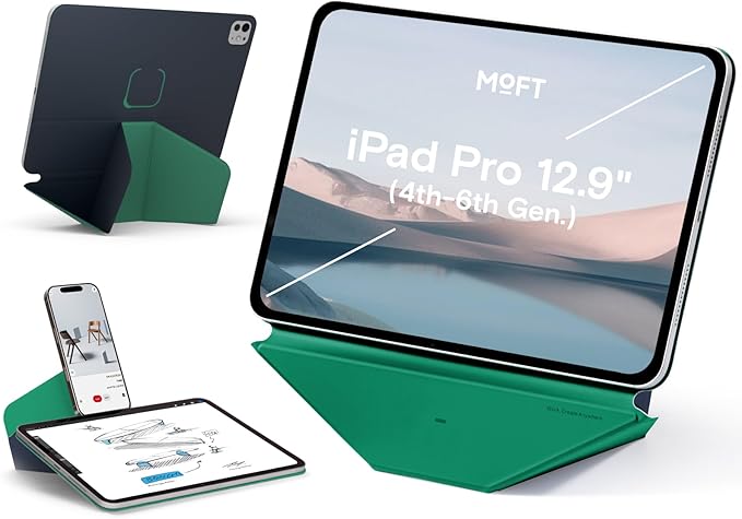 MOFT Dynamic Folio Tablet Stand for Desk Compatible with iPad Pro 12.9" (6th 2022 | 5th 2021 | 4th 2020), Slim Magnetic Tablet Holder Case with 20+ Viewing Angles, Navy Blue x Oz Green