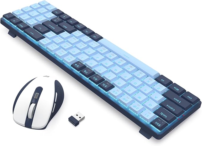 Redragon BS8773 Wireless Keyboard and Mouse Combo, 78 Keys 2.4Ghz Wireless Low-Profile Mechanical Red Switch Keyboard w/Slim Compact Design & Single Blue Backlit, Comfort Grip 2400 DPI Max Mouse