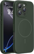 Miracase Magnetic for iPhone 16 Pro Max Case, [Soft Anti-Scratch Microfiber Lining], Compatible with MagSafe, Liquid Silicone Case Shockproof Drop Protection Phone Case for 16 ProMax,Dark Green