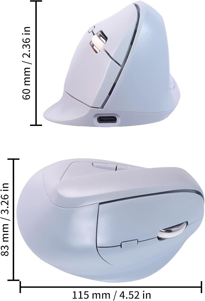 Bluetooth Mouse,Ergonomic Vertical Mouse Wireless Rechargeable Mice Dual Mode (Bluetooth & USB), Vertical Optical Mice with USB Receiver, 6 Buttons 1600 DPI for Laptop,Computer, Mac, Windows(blue)