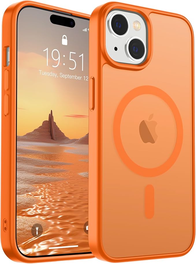 SUPFINE Magnetic for iPhone 15 Case (Compatible with MagSafe) (Military Grade Drop Protection) Translucent Matte Shockproof Phone Cover,Starry Orange