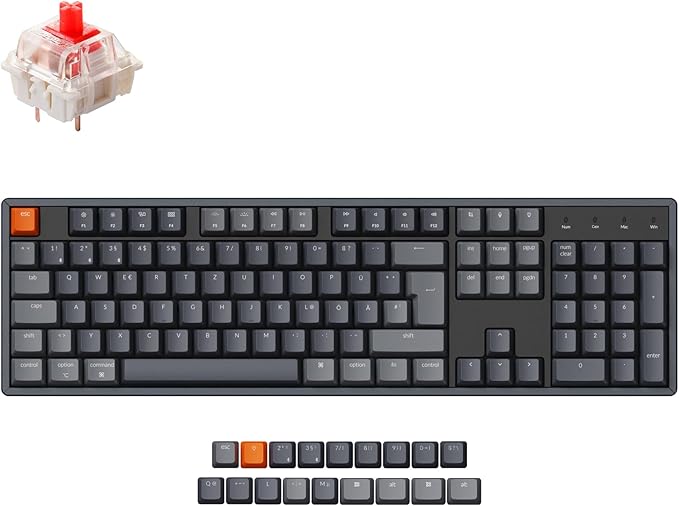 Keychron K10 RGB Full Size Layout Hot-Swappable Mechanical Keyboard for Mac Windows, Multitasking 104-Key Bluetooth Wireless/USB Wired Gaming Keyboard with Keychron Super Red Switch Aluminum Frame