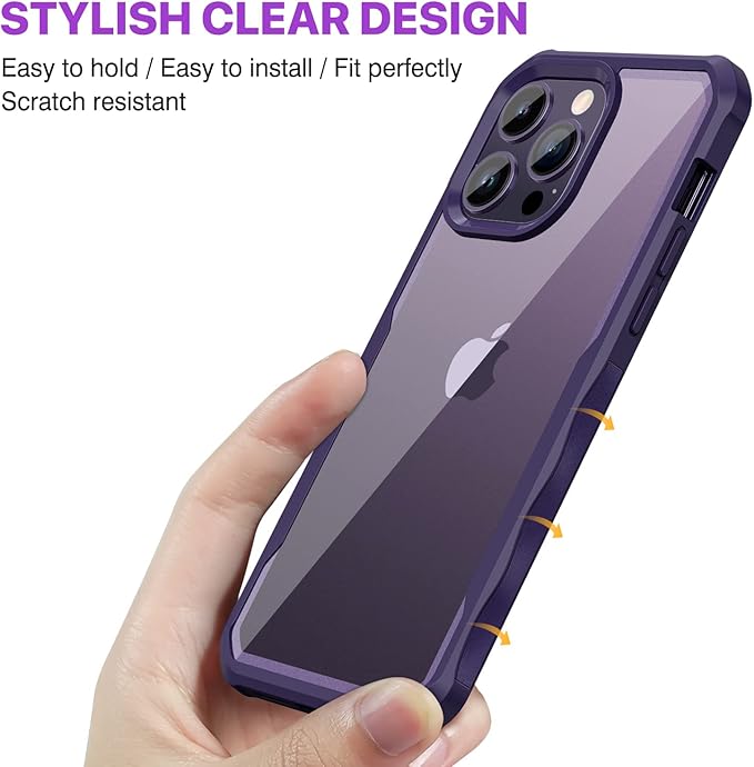 CENHUFO Privacy for iPhone 14 Pro Max Case, Full Body Phone Case with Built-in 9H Tempered Glass Privacy Screen Protector and Camera Lens Protector, Anti Peep Shockproof Bumper Cover - Deep Purple