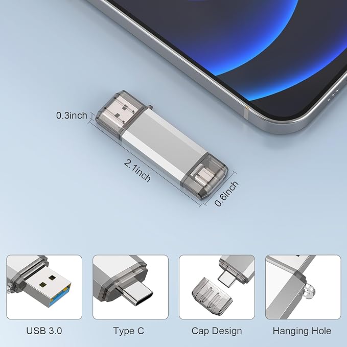 RAOYI 5 Pack 64GB USB C Flash Drive, 2 in 1 USB 3.0 Type C Dual OTG Metal Thumb Drive Jump Drive Memory Stick with Keychain Suitable for USB-C Smartphones, MacBook, Computers and Tablets (Silver)