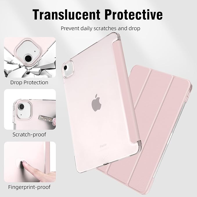 for iPad Air 13 inch M4/M3/M2 2026/2025/2024 Case, iPad Pro 12.9 (6th/5th Generation 2022/2021), Hard PC Translucent Frosted Back Shell Case with Auto Wake/Sleep, Trifold Stand Cover, Pink