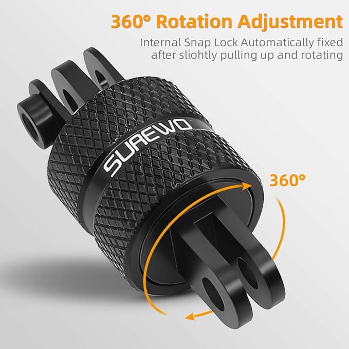 Aluminum 360 Degree Rotation Camera Mount, Metal Bracket Adapter, Aluminum Adapter Camera Mount Compatible with GoPro Hero 13/12/11/10, DJI Action 6/5 Pro/4/3, Sony and Other Action Cameras