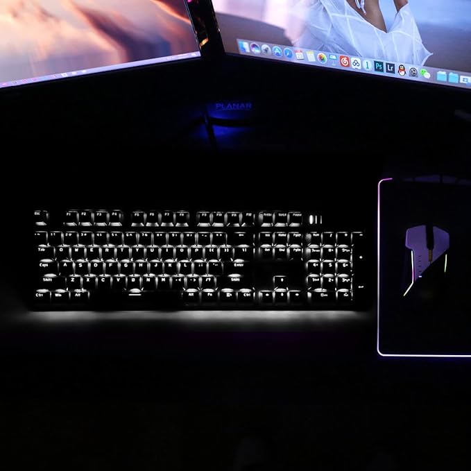 Hot Swappable Mechanical Gaming Keyboard - White Backlit with Blue Switches and 104 Keys Layout - Wired Gaming Keyboard