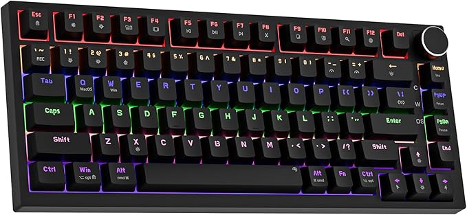 Newmen GM326 75% Percent Mechanical Keyboard,Wired Mini Backlit Hot Swappable Gaming Mechanical Keyboard with Knob,82 Keys Anti-Ghosting Compact Black Gaming Keyboards for PC Win Mac,Red Switch