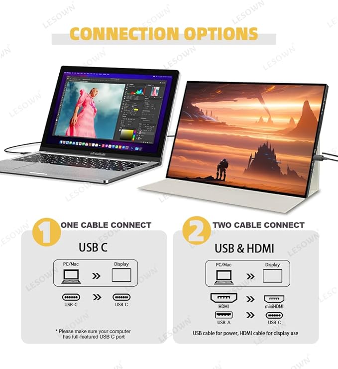 Portable Monitor 16 inch 2.5K 2560x1600 USB C HDMI Touch 500Nits High Brightness 100% sRGB Ultra Wide Drawing Display with Speakers External Monitor for Laptop PC Phone (2.5K No Touch)