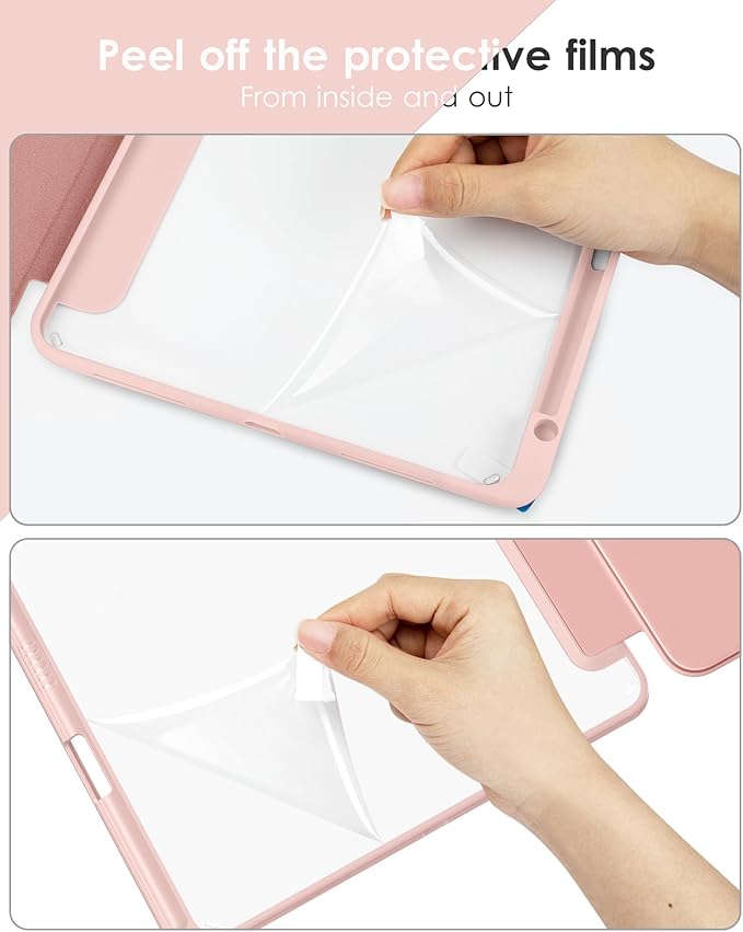 VIKESI for iPad Pro 11 Inch 4th/3rd/2nd/1st Generation Case, iPad Air 11-inch / 5th / 4th Generation Case with Clear Back,Pencil Holder,Auto Sleep/Wake,Camera Protection,Rose Gold
