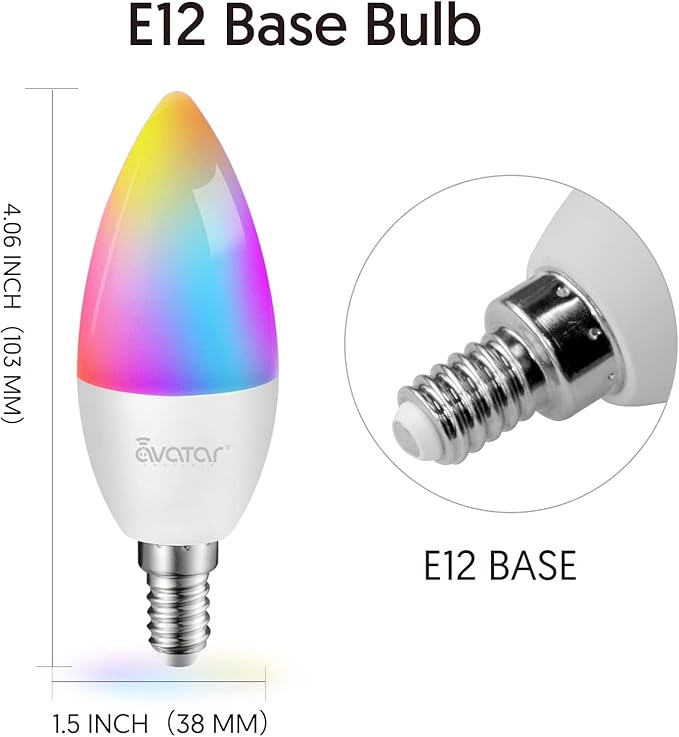 4 Pack E12 LED Smart Light Bulbs, RGBCW Small Candle Candelabra Compatible with Alexa/Google Home/Smart Life, 5W Type B B11 Color Changing Music Sync Timer Bulb, 2.4G WiFi Bluetooth Bulb