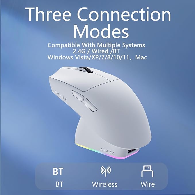 AJ139P V3 MC Wireless Gaming Mouse 2.4G Wired/Bluetooth | RGB Magnetic Charging Dock | Lightweight Design | 24K DPI | 800mAh Battery | PAW3311 Sensor | 5 Programmable Buttons, Compatible with PC/Mac