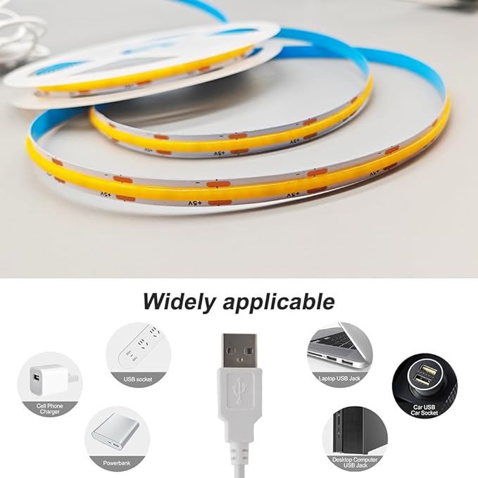 ZSLAIFU COB LED Strip Lights White 3.28ft, 5V Dimmable LED Light Strip, Flexible USB Light Strip for Cabinet, TV Backlighting, Bedroom, Kitchen, Home DIY Lighting