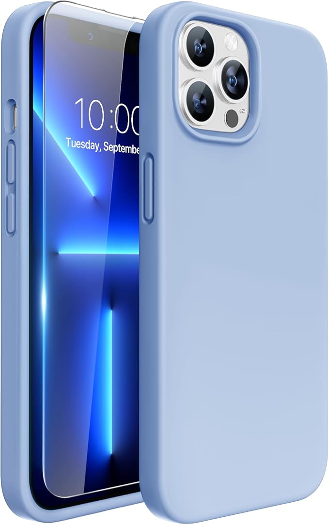 Miracase Designed for iPhone 13 Pro Case, with Tempered Glass Screen Protector, Waterproof Liquid Silicone Phone Case Cover for 13 Pro 6.1 inch, Clove Purple
