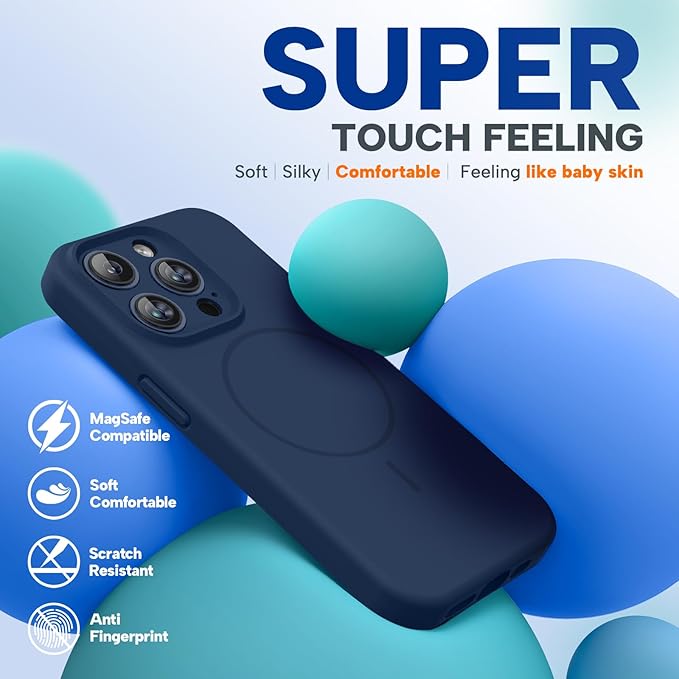 Miracase Magnetic for iPhone 15 Pro Case, [Soft Anti-Scratch Microfiber Lining], Compatible with MagSafe, Liquid Silicone Shockproof Drop Protection Phone Case for 15 Pro, Dark Blue