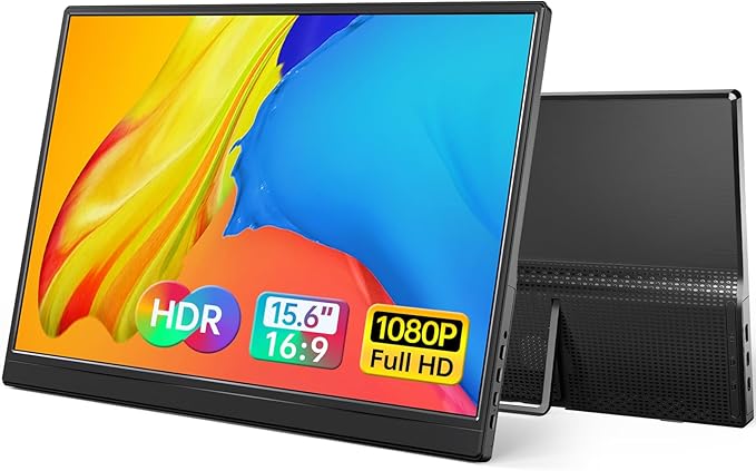 Yxk Portable Monitor 15.6 Inch 1080P USB-C HDMI Ultra-Slim Travel Monitor with Kickstand, for Laptop, PC, Mac Phone, PS, Xbox, Swich IPS Ultra-Thin Zero Frame Gaming