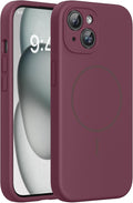 Miracase Magnetic for iPhone 15 Plus Case, [Soft Anti-Scratch Microfiber Lining], Magnetic for MagSafe, Liquid Silicone Shockproof Drop Protection Phone Case for 15 Plus, Wine Red