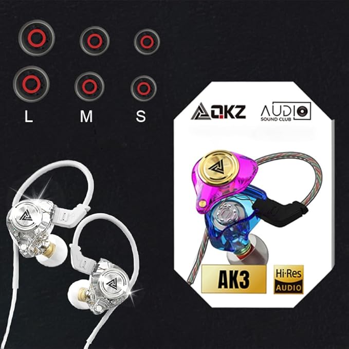 Wired Gaming Earbuds 2 Pack, Ak3file in Ear Monitors, Deep Bass Sound Wired Earbuds, HiFi in Ear Headphones with 1DD 10mm Dynamic Driver, IEM for Music Gaming Video Calling (Black+White)