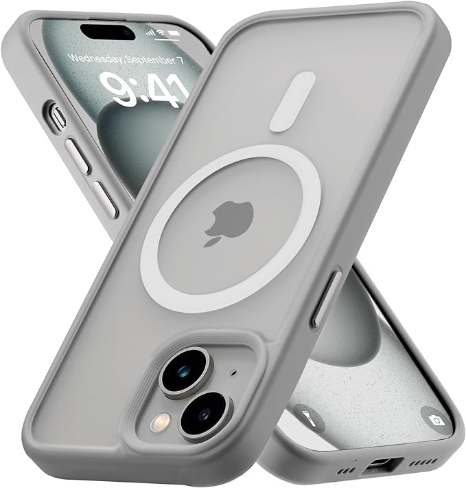 Tigowos for iPhone 15 Magnetic case Fits MagSafe 15FT Drop Resistant Anti-Yellowing Heavy Duty Shockproof Back Cover Fits iPhone 15 Phone Cases 6.1"，Grey