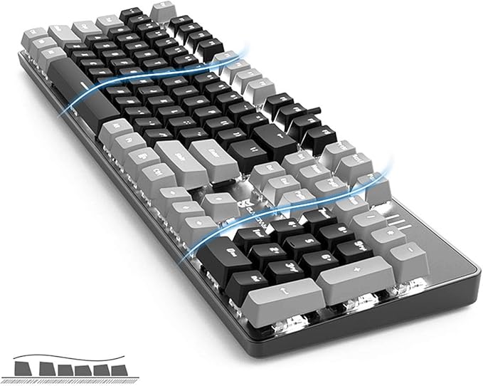 Merdia LED Backlit Full Size Wired Mechanical Gaming Keyboard | Black Switch 104 Keys US Layout Hot Swappable Full Size Mechanical Keyboard | White LED Backlit PC Gaming Keyboards (Black & Grey Color)