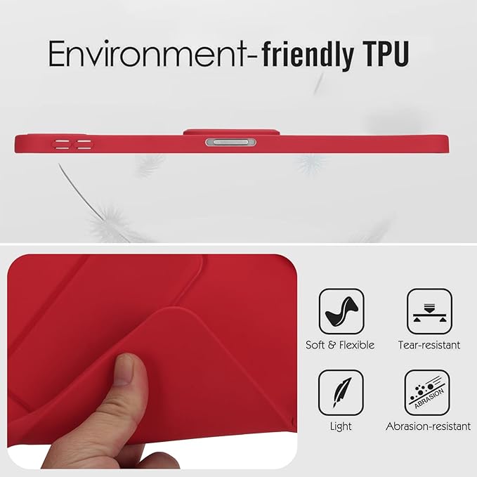 for iPad Air 11-inch M4/M3/M2 (2026/2025/2024) Case, Shockproof Protective Back Cover with Kickstand Slim Shell for Women Men, Red