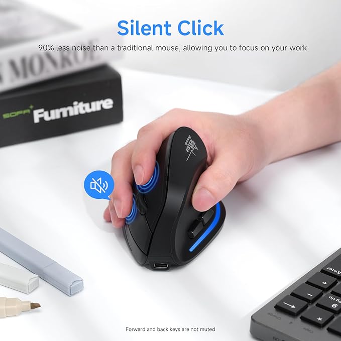 ECHTPower Wireless Bluetooth Mouse, Ergonomic Mouse with LED Light, Tri-Mode BT5.0+BT5.0+2.4GHz, Vertical Mouse Adjustable DPI 2400/1600/1000, Rechargeable Mice for PC, Laptop, Mac, Window
