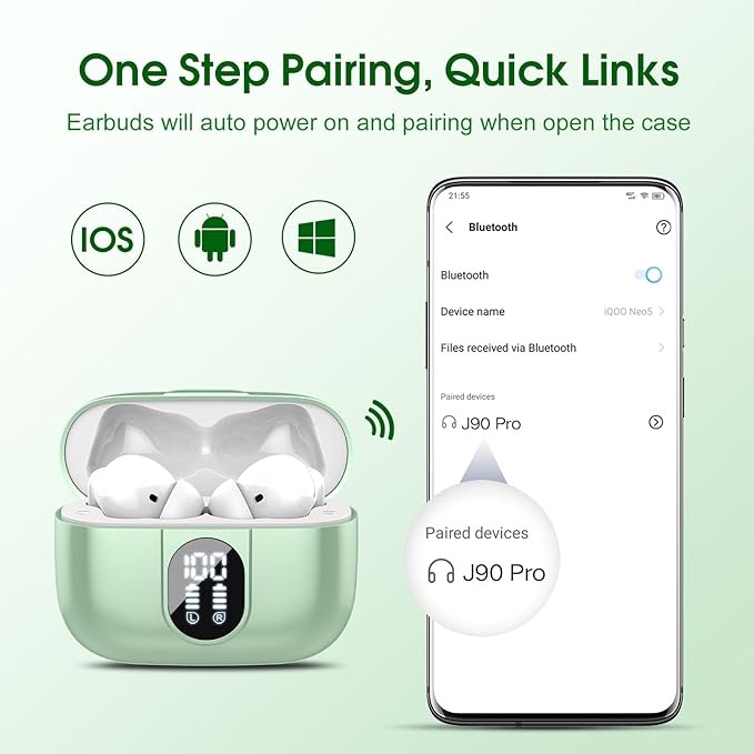 Wireless Earbuds, 2025 Bluetooth Headphones 5.3 HiFi Stereo Earphones, 40H Playtime in-Ear Earbud, Bluetooth Earbud with LED Power Display, IP7 Waterproof Earphones Sport Headset for Android iOS