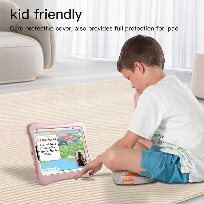 Kids Case for iPad mini 7 (A17 Pro) 2024 /iPad Mini6 2021, Light Weight Heavy Duty/Shockproof/Drop Proof with Handle/Kickstand, Child Friendly Cover for iPad mini 7th/6th Gen 8.3inch (Pink)