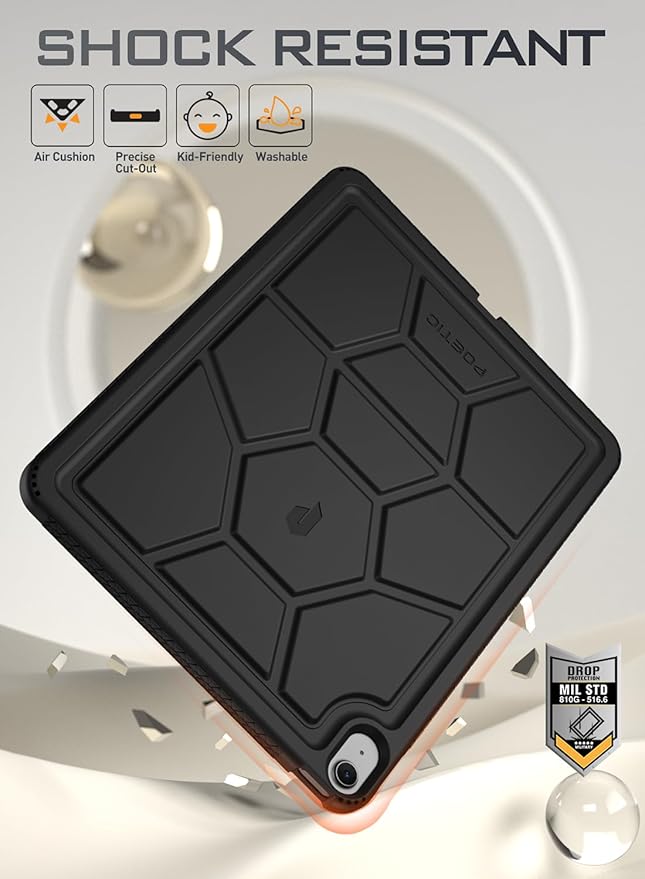 Poetic TurtleSkin Series Designed for iPad Air 13 (2026/2025 / 2024) Case, Heavy Duty Shockproof Kids Friendly Silicone Protection Cover, Black