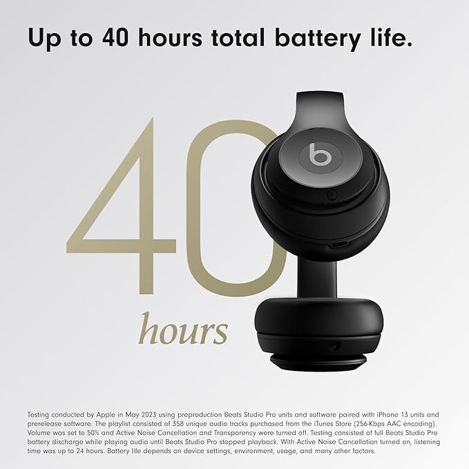 Beats Studio Pro Premium Wireless Over-Ear Headphones- Up to 40-Hour Battery Life, Active Noise Cancelling, Great for Travel & Commuting, USB-C Lossless Audio, Apple & Android Compatible -Black