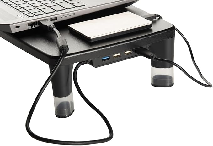3M Adjustable Monitor Stand with 4-Port USB Hub, Black, Great for Computer Monitors, Laptops, TVs, Speakers, Printers and More