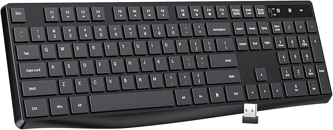 Lovaky Wireless Keyboard MK98, 2.4G USB Computer Cordless Keyboard, Enlarged Indicator Light, Ergonomic Full Size PC Keyboard with Number Pad for Windows, Laptop, Desktop, Chromebook, Notebook, Black