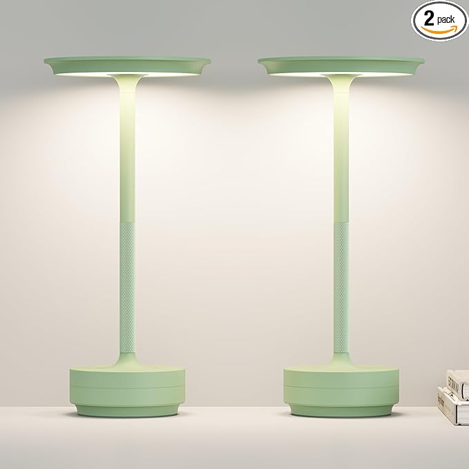 Cordless Rechargeable Table Lamps,Portable 5000mAh Battery Desk Lamp IP54 Waterproof 3 Color Stepless Dimming LED Table Light,Patio,Restaurant, Cafe, Dining Table Decor(2P Apple Green)
