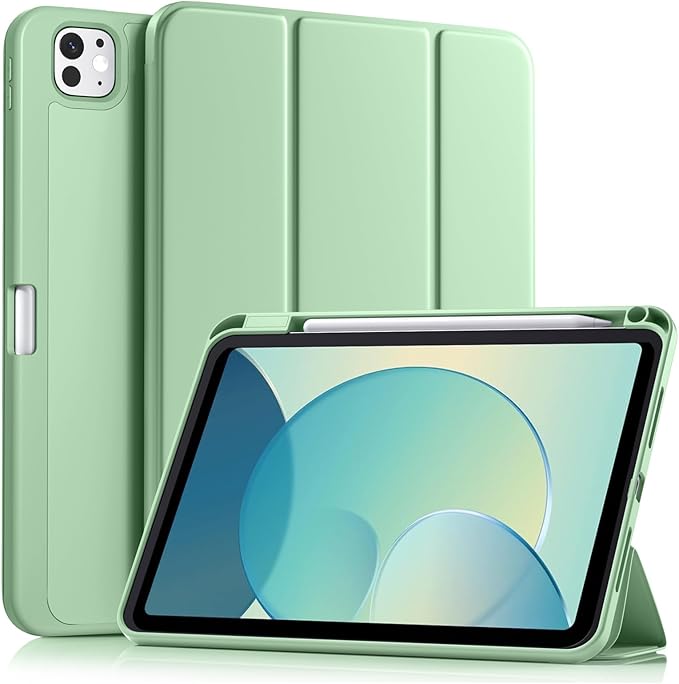 Akkerds for iPad Pro 11 Inch Case (M5/M4) 2025/2024 6th/5th Generation with Pencil Holder, for iPad Pro Case 11 Inch with Trifold Stand Protective Cover/Soft TPU Back, Auto Wake/Sleep, Matcha Green