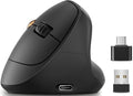 Ergonomic Vertical Wireless Mouse, 57° Natural Handshake for Wrist Pain Relief, Rechargeable 2.4G USB Computer Mouse, Quiet Click, 800/1200/1600 DPI, for Laptop PC Mac, Small/Medium Hands (Black)