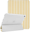 Lovmooful Compatible for iPad Air 6th 11-inch M2 (2024),iPad Air 5/4 (2022/2020 5th/4th Generation 10.9-Inch) Case with Pencil Holder Cute Striped Design Soft TPU Trifold Stand Protective-Yellow