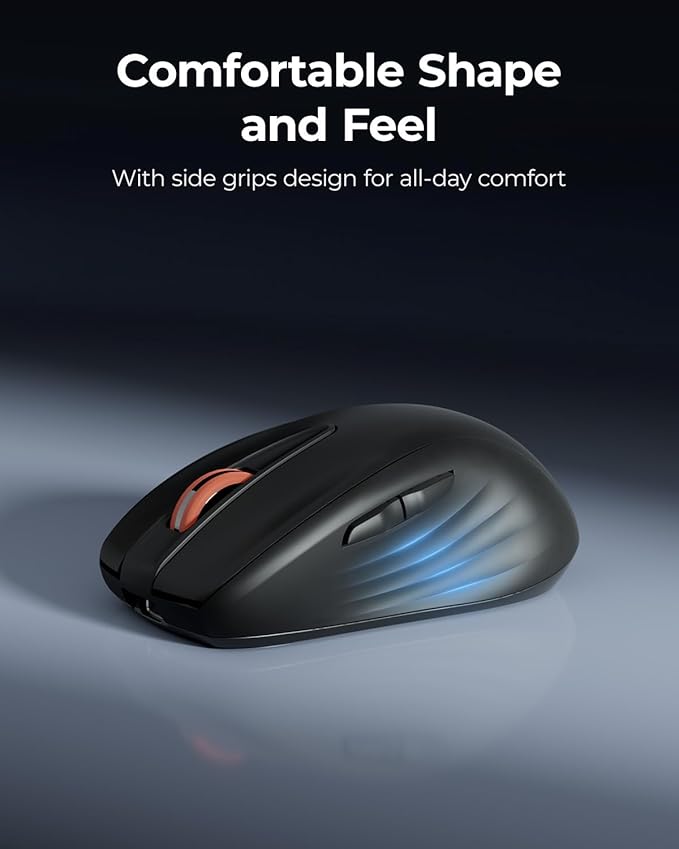 wegear WL500 Rechargeable Silent Wireless Mouse, Quiet Click, 2.4G USB Cordless Computer Mouse with 6 Buttons, Ambidextrous Grip, Adjustable DPI for Laptop, PC, Mac (Black)