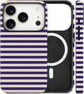 Magnetic for iPhone 17 Pro Case Cute Stripes Phone Case, Shockproof Slim TPU and Hard PC Protective Phone Cover Compatible with MagSafe Designed for Women Girls, Blue&Apricot