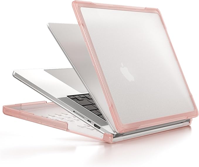 Batianda Ultimate Protection Case for New MacBook Pro 14 inch 2026 2025 M5 M4 M3 M2 Pro Max Chip Matte Translucent Rugged Armor Shell Shockproof Carbon Fiber Texture with Keyboard Cover, Peach Pink