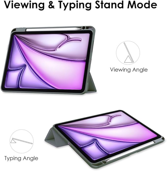 Clear Case for iPad Air 13 Inch (M4 2026/M3 2025/M2 2024)&iPad Pro 12.9 6th/5th/4th/3rd Gen (2018-2022) with Pencil Holder, Magnetic Trifold Smart Stand Cover Auto Wake Sleep (Dark Green)