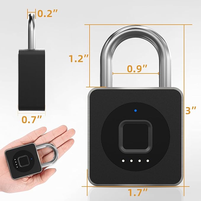 Pothunder Fingerprint Lock With APP, Steel Cable Keyless Biometric Padlock, Smart Waterproof for Gym, Locker, Helmet, Gate, Fence, Luggage