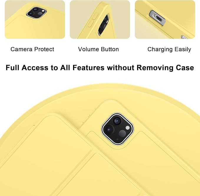 ZryXal iPad Pro 11 Inch Case (M5) 2025/ (M4) 2024 (Model: A2836/A2837/A3006), Trifold Stand Smart Cover with Pencil Holder and Soft TPU Back, Auto Wake/Sleep (Yellow)