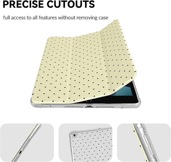 Lovmooful Compatible for iPad 9/8/7 (10.2-Inch,2021/2020/2019 Model,9th/8th/7th Generation) Case with Pencil Holder Cute Polka Dot with Aesthetic Design Soft TPU Trifold Stand Protective-Yellow