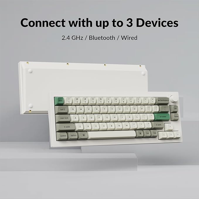 Keychron Q2 Max Wireless Custom Mechanical Gaming Keyboard, QMK/VIA Programmable Knob 2.4 GHz/Bluetooth 5.1/Wired, 65% Compact RGB Hot-Swap with Gateron Brown Switch for Mac Windows Linux - White