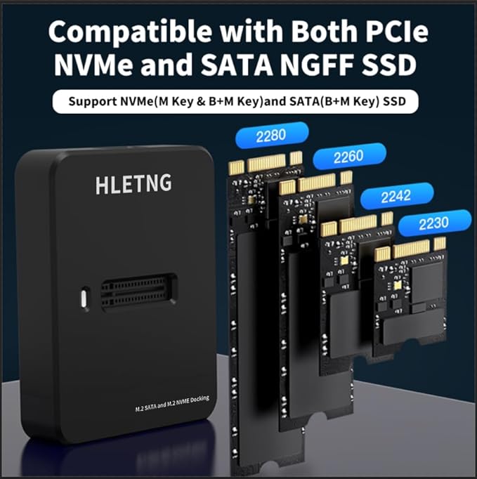 M.2 NVMe to USB Adapter, External NVMe SSD Reader 10Gbps M.2 Enclosure Adapter for PCIe NVMe and M.2 SATA SSDs